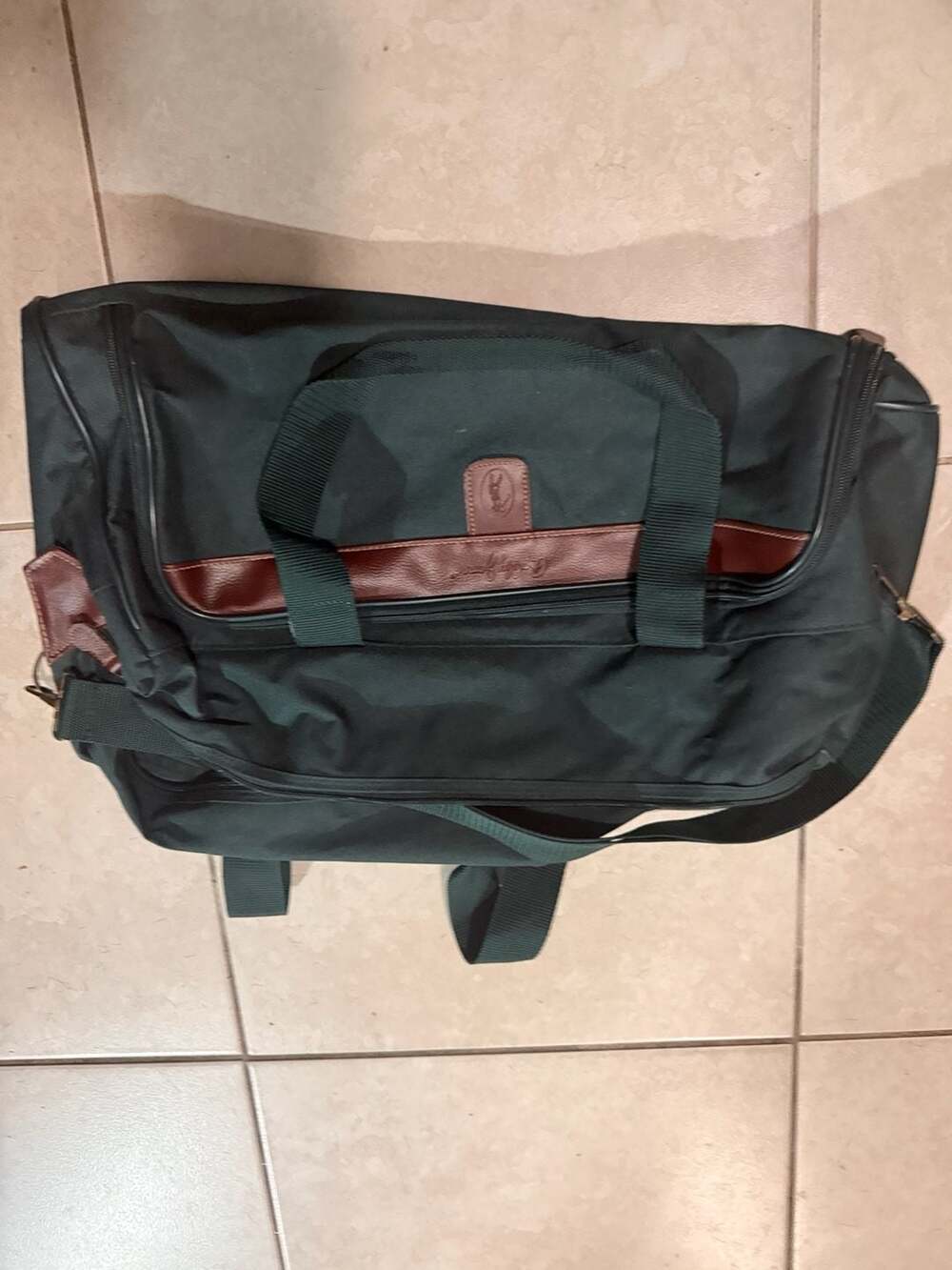 Vintage Bobby Jones Heritage Green Canvas and Faux Leather Trim Duffle Weekender